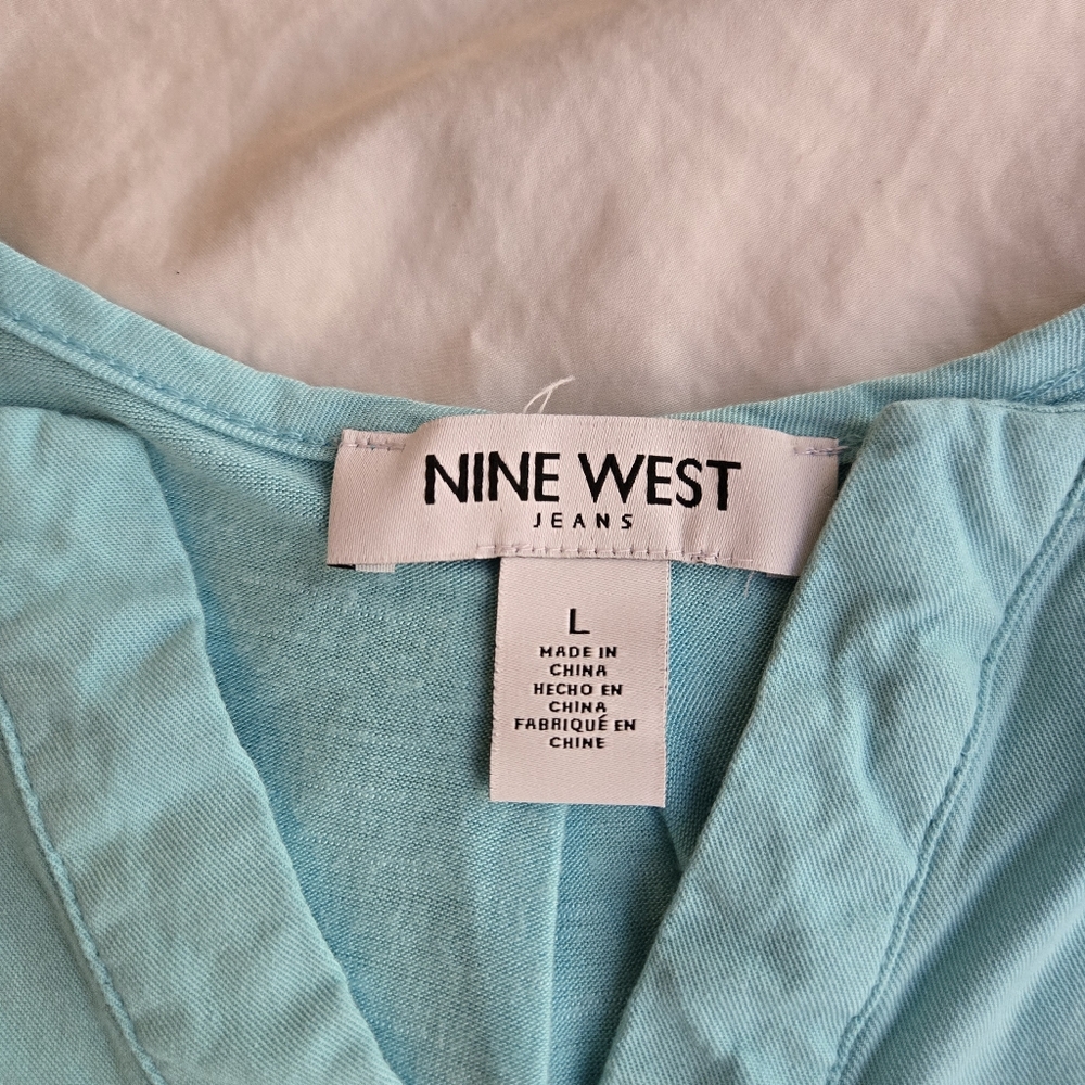 Nine West Two tops: teal blue and aqua soft blouse tops - Picture 2 of 9